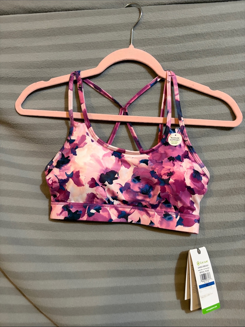 GAIAM Pink Floral Strappy Sports Bra